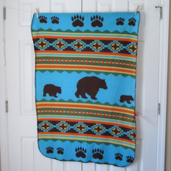 St Labre Indian School Vintage Throw Blanket Bear 100% Polyester Ashland Montana - Picture 1 of 9